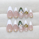 VIBEFICANT GLAZE White French Tip Embossed Art Medium Almond Press on Nails